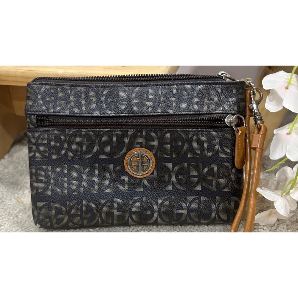 Giani Bernini Monogram Clutch Wristlet Purse With Zip Closure & Interior Pocket